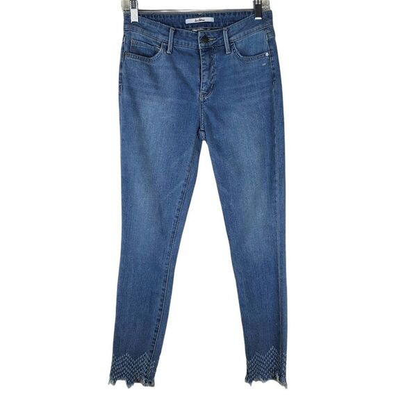 Sam Edelman Mid Rise Skinny Ankle Jeans Frayed Embroidered Ankle Denim Stretch - Picture 2 of 12